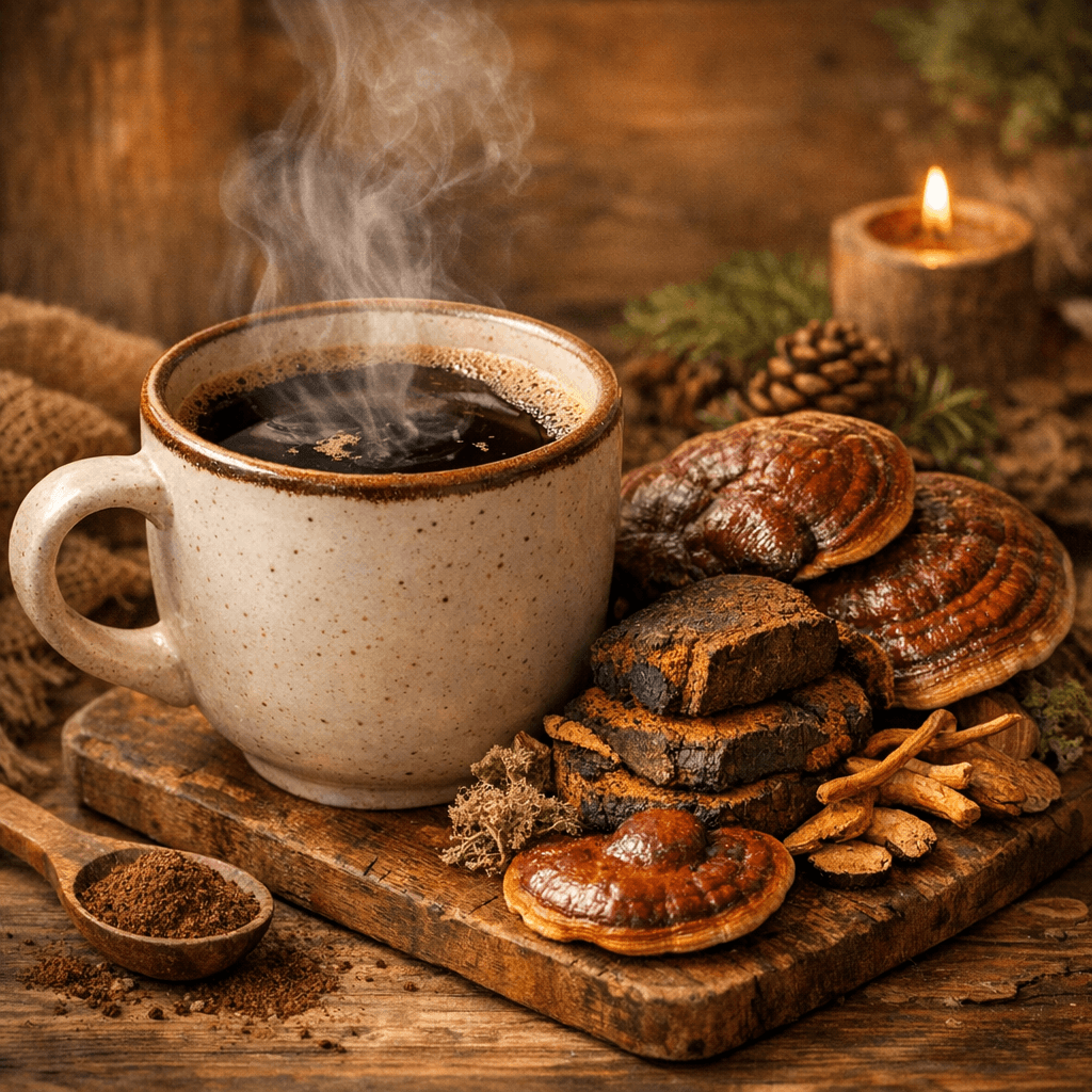 Mushroom coffee with sliced reishi on cutting board - how to choose guide