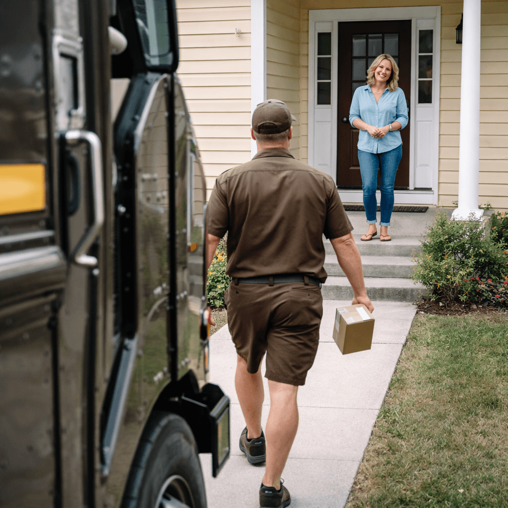 Free shipping across Canada - courier delivering Shyne coffee