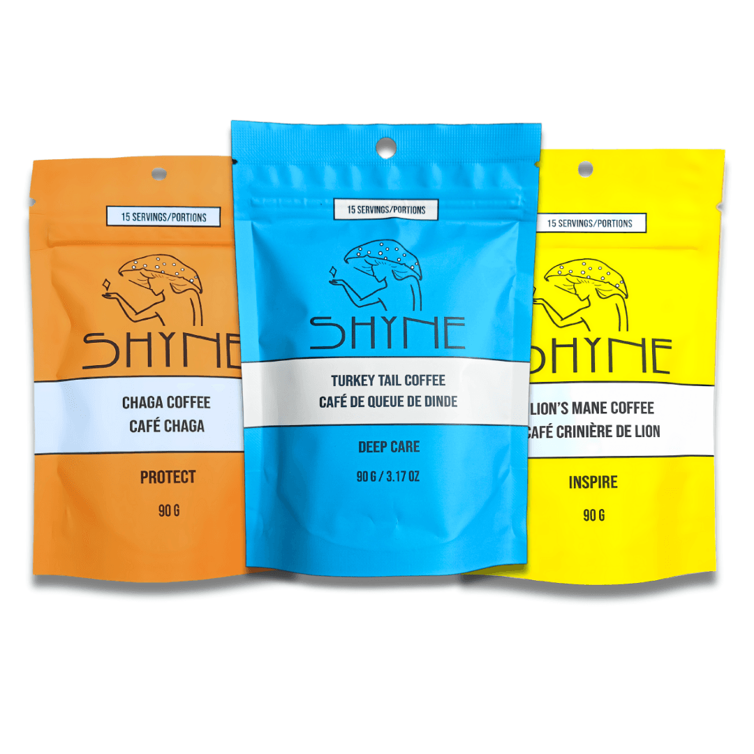 Shyne mushroom coffee Canada - Lion's Mane, Chaga and Turkey Tail blends