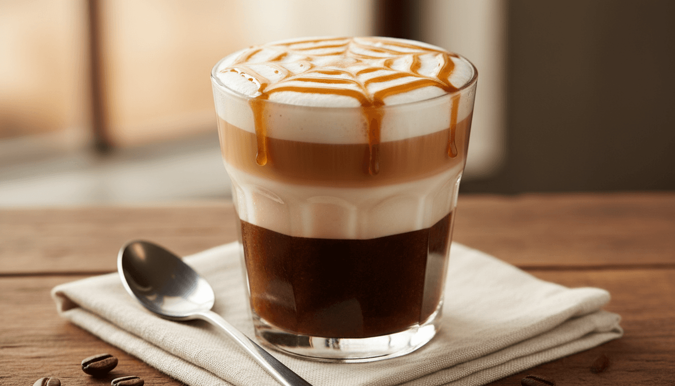 Caramel macchiato with drizzle