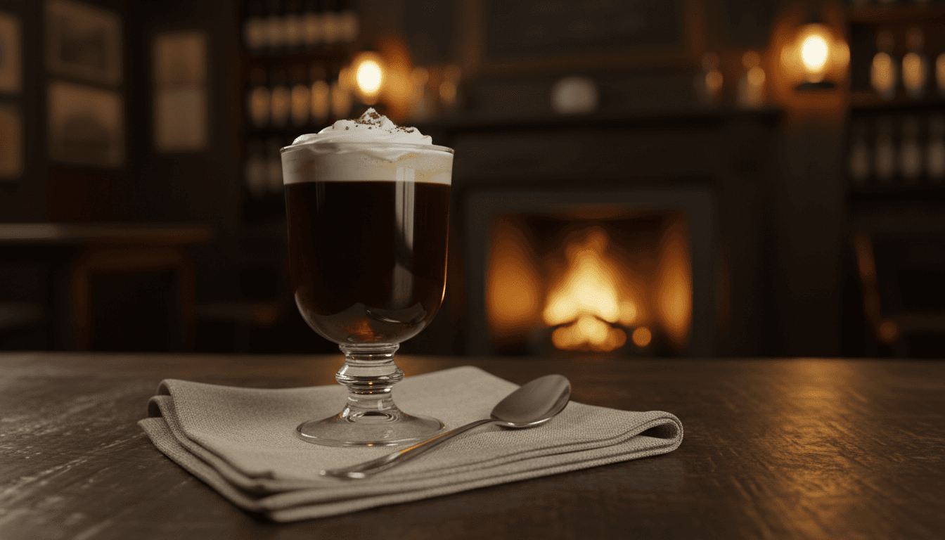 Traditional Irish coffee with cream
