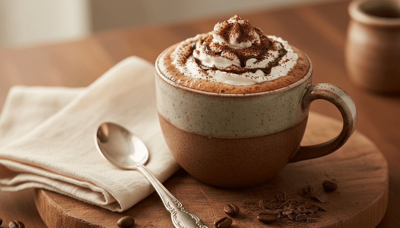 Rich mocha topped with cacao powder