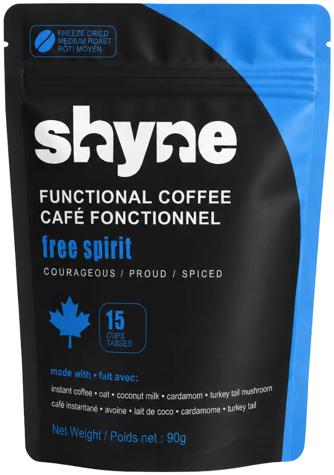 Shyne Free Spirit — Turkey Tail mushroom coffee pack, freeze-dried instant, made in Canada