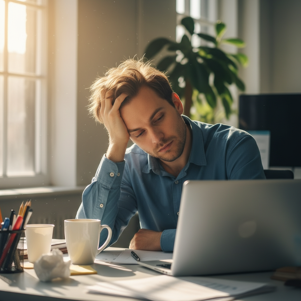 Person experiencing afternoon slump at desk