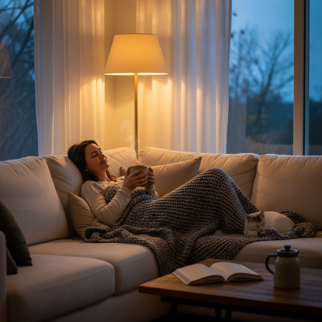 Evening relaxation with decaf mushroom coffee