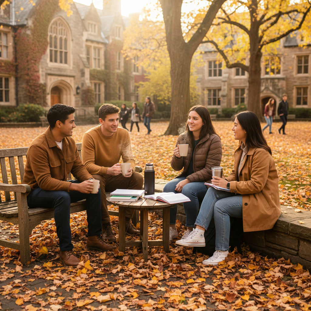 Student taking a coffee break on campus