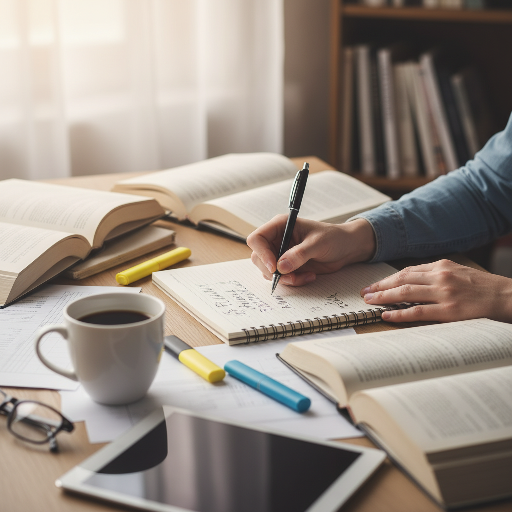 Student studying with mushroom coffee