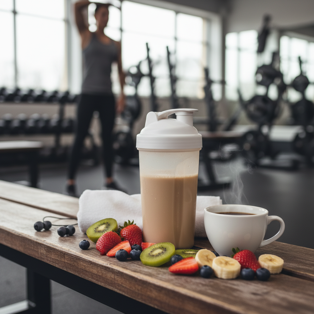 Post-workout recovery drink with mushroom coffee