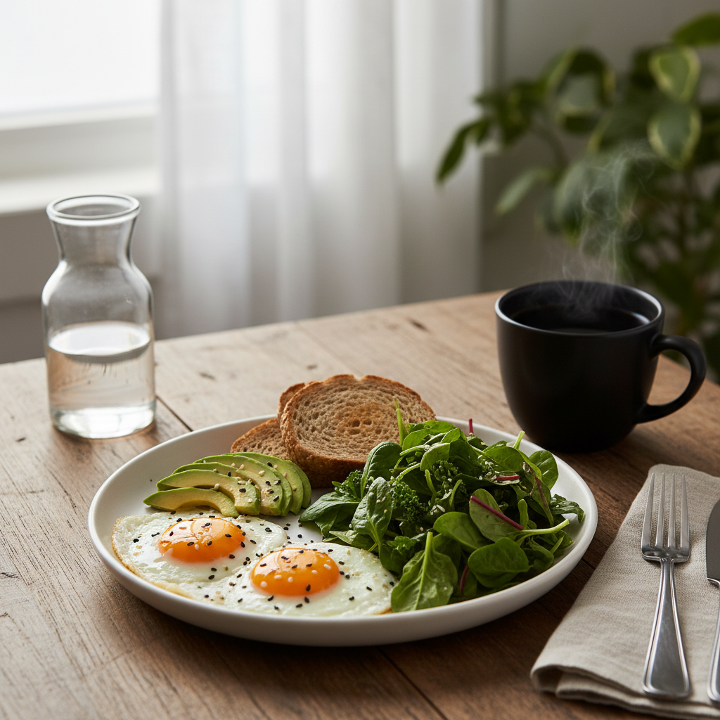 Healthy breakfast with mushroom coffee