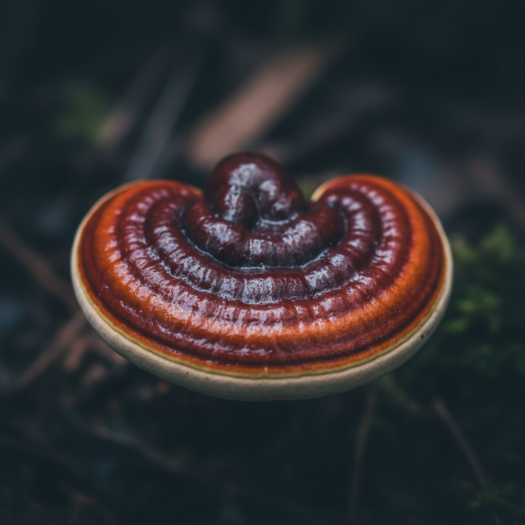 Detailed view of reishi mushroom